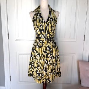 Antonio Melani Sundress with Collar, Size 6, Navy, White & Chartreuse